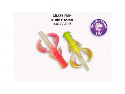 Gumová nástraha Crazy Fish Nimble 6,5 cm 13D Peach (7 ks)