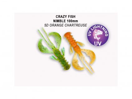 Gumová nástraha Crazy Fish Nimble 10 cm 5D Orange chartreuse (5 ks)