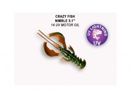 Gumová nástraha Crazy Fish Nimble 12,5 cm 14 UV Motor oil (3 ks)