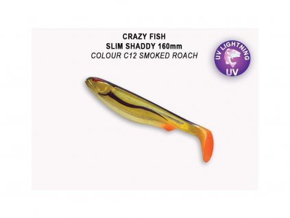 Gumová nástraha Crazy Fish Slim Shaddy 16 cm C12 Smoked roach (2 ks)