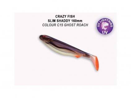 Gumová nástraha Crazy Fish Slim Shaddy 16 cm C15 Ghost roach (2 ks)