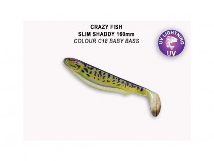 Gumová nástraha Crazy Fish Slim Shaddy 16 cm C18 Baby bass (2 ks)