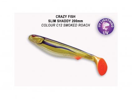 Gumová nástraha Crazy Fish Slim Shaddy 20cm C12 Smoked roach (1ks)