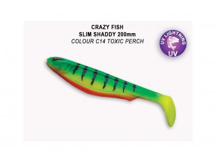 Gumová nástraha Crazy Fish Slim Shaddy 20cm C14 Toxic perch (1ks)
