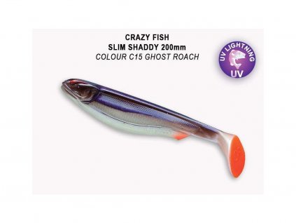 Gumová nástraha Crazy Fish Slim Shaddy 20cm C15 Ghost roach (1ks)