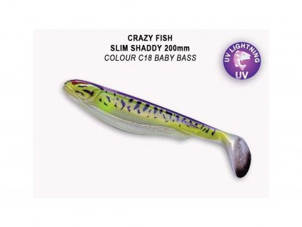 Gumová nástraha Crazy Fish Slim Shaddy 20cm C18 Baby bass (1ks)