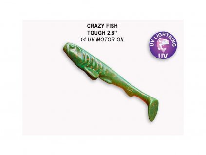 Gumová nástraha Crazy Fish Tough 7 cm 14 UV Motor oil (5 ks)