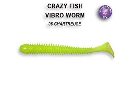 Gumová nástraha Crazy Fish Vibro worm 5 cm 06 Chartreuse (8 ks)