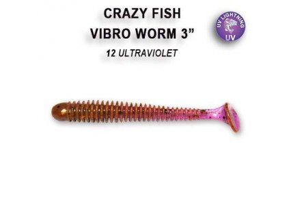 Gumová nástraha Crazy Fish Vibro worm 7,5 cm 12 Ultraviolet (5 ks)