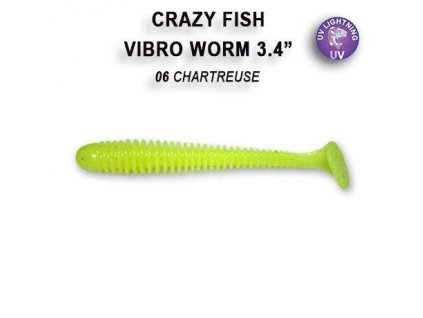 Gumová nástraha Crazy Fish Vibro worm 8,5 cm 06 Chartreuse (5 ks)