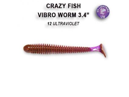 Gumová nástraha Crazy Fish Vibro worm 8,5 cm 12 Ultraviolet (5 ks)