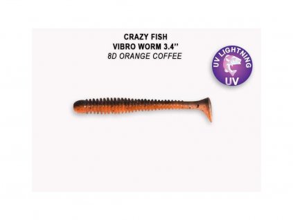 Gumová nástraha Crazy Fish Vibro worm 8,5 cm 8D Orange coffee (5 ks)
