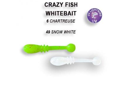Gumová nástraha Crazy Fish Whitebait 2 cm 06 Chartreuse - 49 Snow white (20 ks)