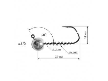 Jigová hlava Dnipro Lead Barbarian 125° hook size 1/0 with corkscrew, 3g (1ks)