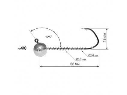 Jigová hlava Dnipro Lead Barbarian 125° hook size 4/0 with corkscrew, 20g (1ks)