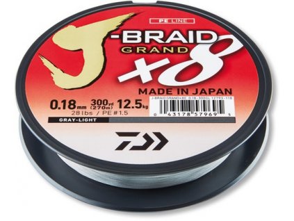 Pletená šňůra Daiwa J-Braid Grand 8X 0,18mm, 12,5kg Grey 135m