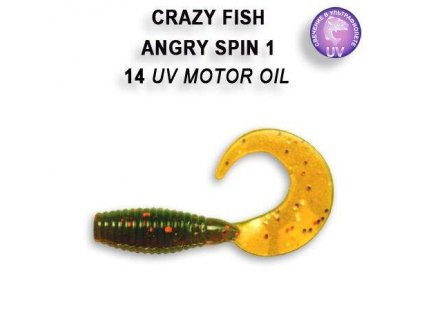 Gumová nástraha Crazy Fish Angry spin 2,5 cm 14 UV Motor oil (8 ks)