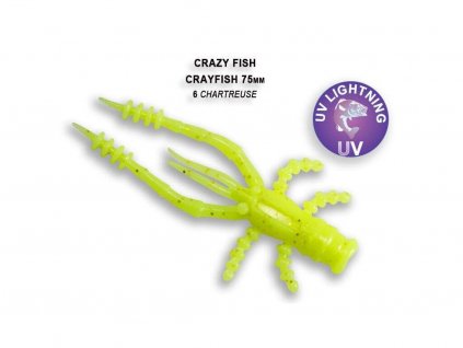 Gumová nástraha Crazy Fish Crayfish 7,5cm 6 Chartreuse (7 ks)