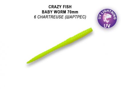 Gumová nástraha Crazy Fish Trout Worm Classic MF Floating 70mm 6 Chartreuse (12ks)