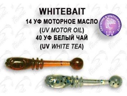 Gumová nástraha Crazy Fish Whitebait 2 cm 14 UV Motor Oil 40 UV White Tea (20 ks)