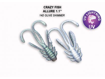 Gumová nástraha Crazy Fish Allure 2,7 cm 14D Olive Shimer (10 ks)