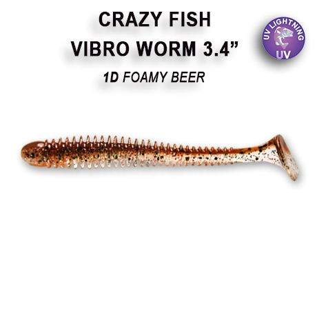 Gumová nástraha Crazy Fish Vibro Worm 8,5cm 1D Foamy beer (5ks)