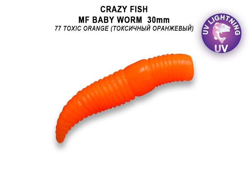 Gumová nástraha Crazy Fish Trout Baby Worm MF Sinking 30mm 77 Toxic orange - Kreveta (12ks)