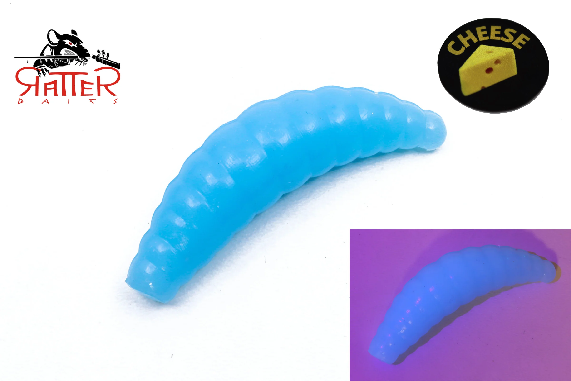 Ratter Baits Gumová nástraha Ratterbaits Trout Maggot 33mm Blue Glow Cheese (12ks)