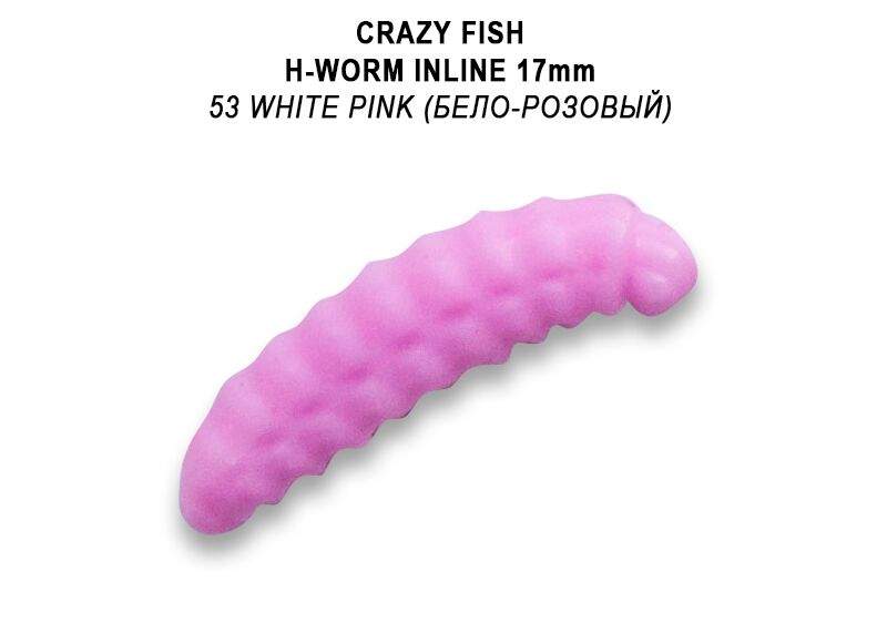 Gumová nástraha Crazy Fish Trout Baby H-Worm MF Inline Sinking 17mm 53 White pink - Kreveta (60ks)