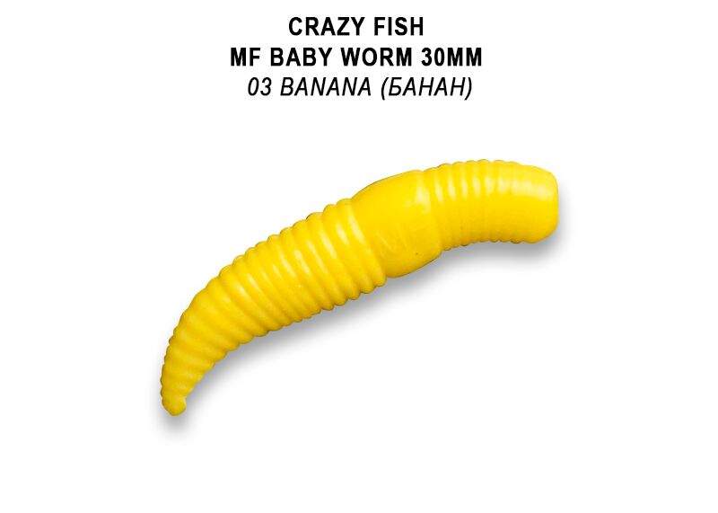 Gumová nástraha Crazy Fish Trout Baby Worm MF Sinking 30mm 03 Banana - Kreveta (12ks)