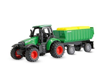 Mini RC kovový traktor s přívěsem 1:64 - zelený