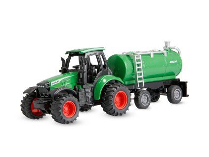 Mini RC kovový traktor s cisternovým návěsem 1:64 - zelený