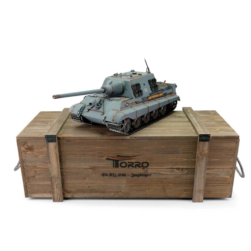 TORRO RC stíhač tanků 1:16 Jagdtiger šedý (BB, PROFI kovový model)