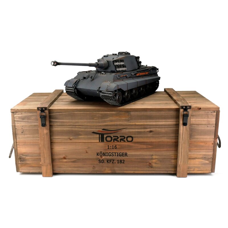 TORRO RC tank 1:16 Tiger II šedý (BB, PROFI model, kouř z hlavně)