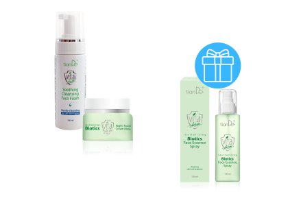 AKCIA 07. - 08. Ukľudňujúca čistiaca pleťová pena z rady "Vita Derm", 160ml + Revitalizačná nočná pleťová krémová maska ​​Biotics, 50 g a ako DARČEK získate Revitalizačná pleťová esencia v spreji Biotics, 100 ml_29.0b