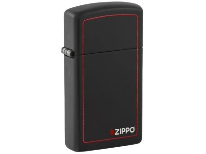 zippo slim black red border logo