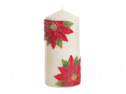 Svíčka CHRISTMAS FLOWER DEKOR VÁLEC vánoční d6x13cm