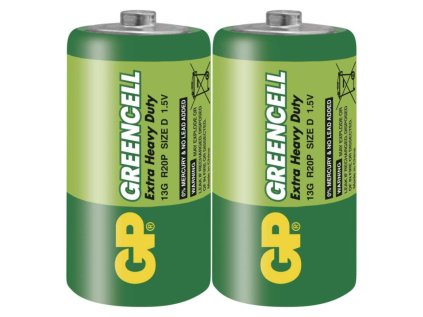 Zinková baterie GP Greencell D (R20), 2 ks