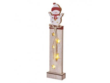 LED dekorace dřevěná – sněhulák, 46 cm, 2x AA, vnitřní, teplá bílá, časovač