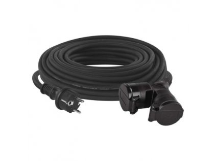 Venkovní prodlužovací kabel 25 m / 2 zásuvky / černý / guma / 230 V / 1,5 mm2