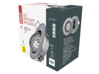 LED bodové svítidlo SIMMI stříbrné, kruh 5W neutr. bílá