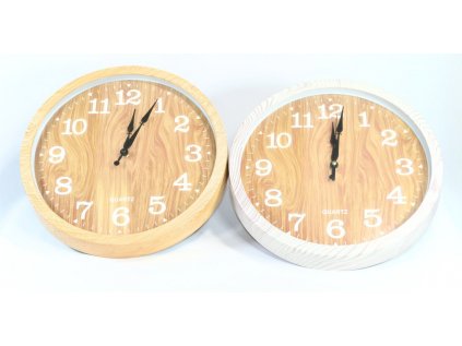 hodiny d35cm, im.dřevo, 2barvy, nástěnné