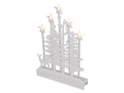 LED dekorace dřevěná – les s hvězdami, 35,5 cm, 2x AA, vnitřní, teplá bílá, časovač