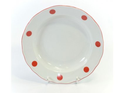 talíř d24cm hluboký ČERVENÝ PUNTÍK, čes.porcelán