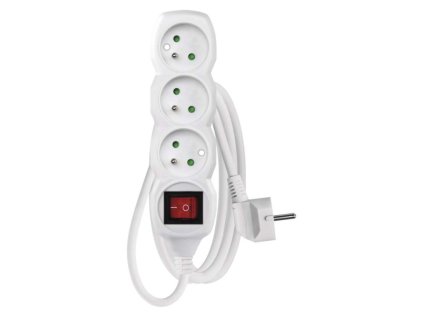 Prodlužovací kabel 1,2 m / 3 zásuvky / s vypínačem / bílý / PVC / 1 mm2