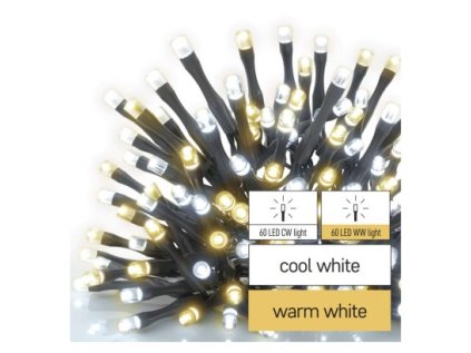 LED vánoční řetěz, 12 m, venkovní i vnitřní, teplá/studená bílá, časovač