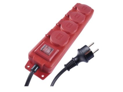 Prodlužovací kabel 5 m / 4 zásuvky / s vypínačem / černo-červený / guma-neopren / 1,5 mm2