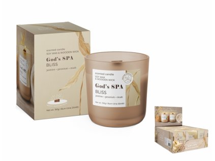 Svíčka ve skle GOD´S SPA - BLISS vonná dřevěný knot 150g