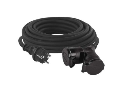 Venkovní prodlužovací kabel 15 m / 2 zásuvky / černý / guma / 230 V / 1,5 mm2