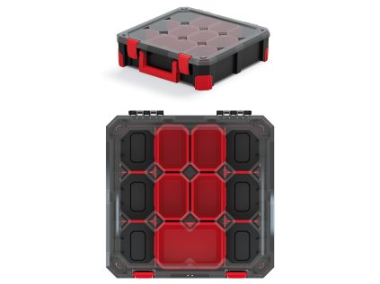 Organizér TITAN - 5 krabiček + přepážky, průhledné víko 390x390x110